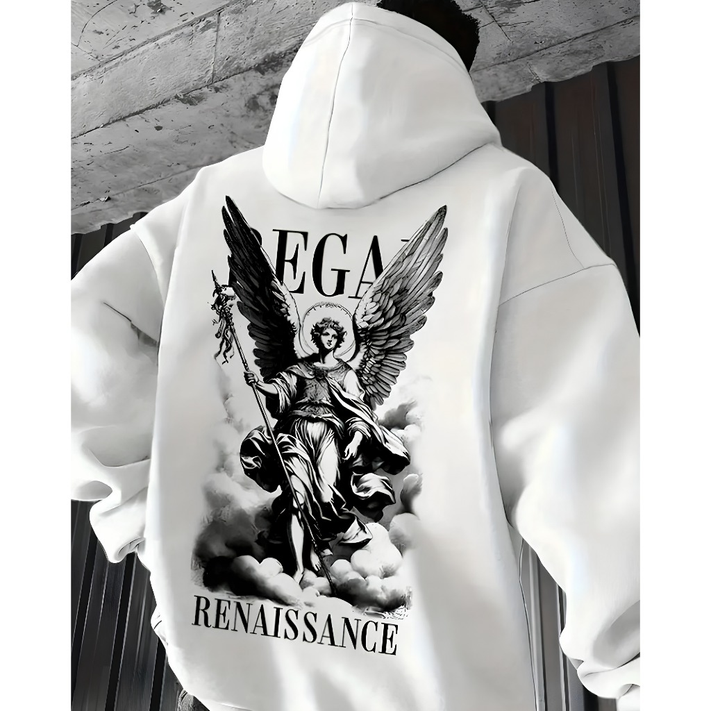 Moletom Canguru Masculino Flanelado Capuz Inverno Casual Estampa Moderna Unissex Anjo Renassência