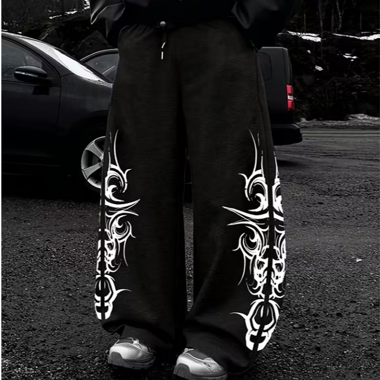 Calça Baggy Balão Wide Leg Reta Aesthetic Streetwear Unissex Punk Gothic Y2k Drip Masculino Moletom