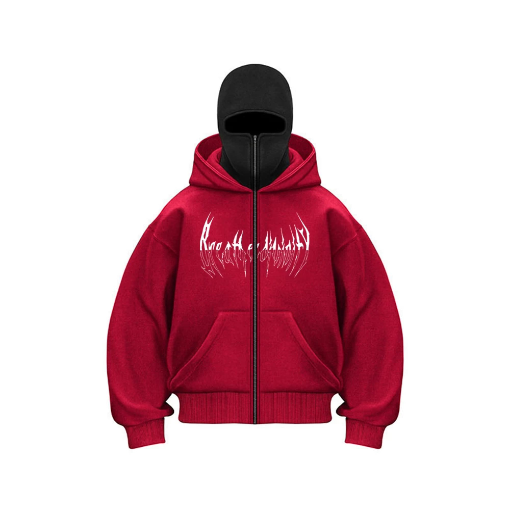 2025 outono inverno à prova de vento novo estilo duplo com capuz máscara Ninja moletom com capuz feminino masculino