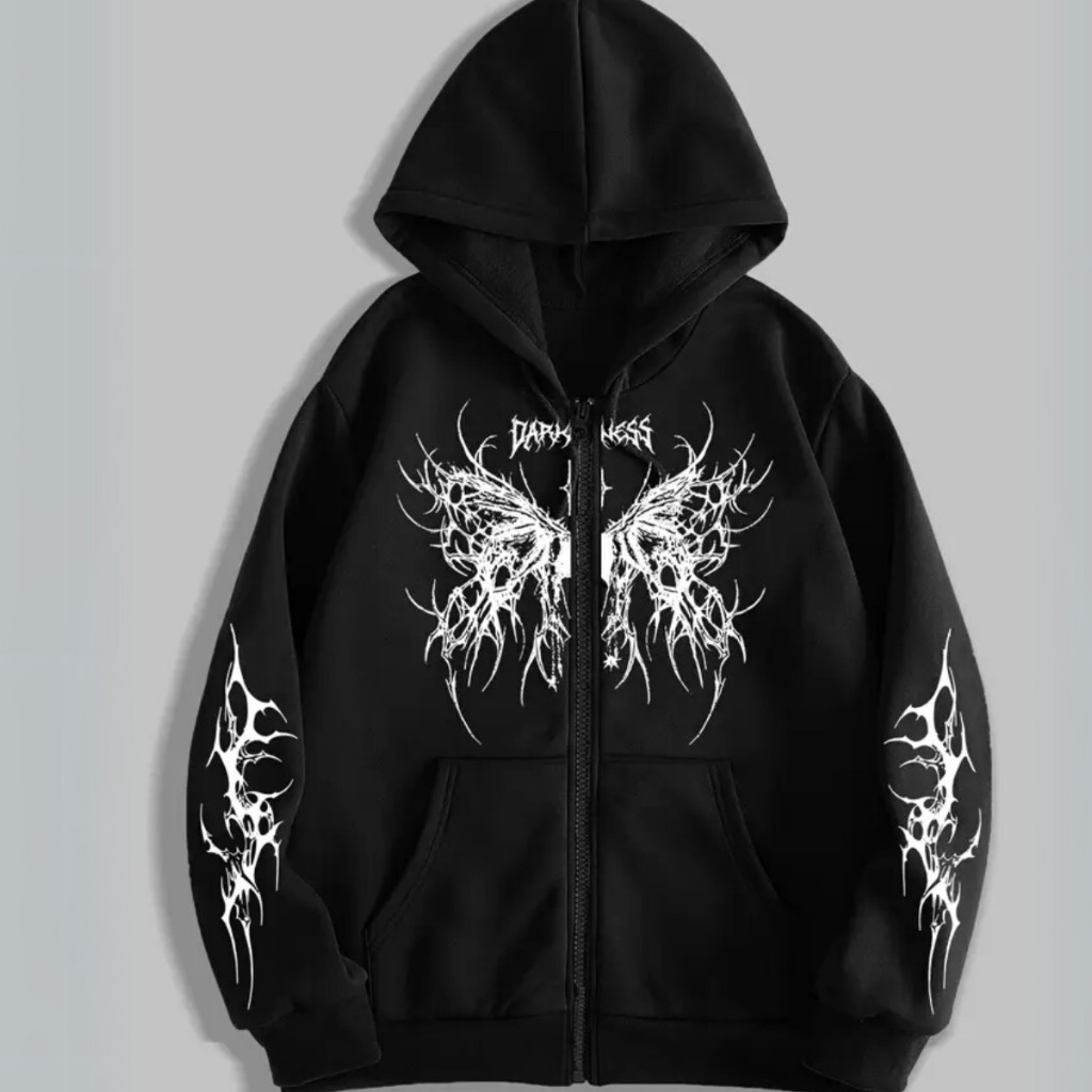 Moletom Ziper Tribal DARK Borboleta e Mangas Estilizadas Moda Alternativa